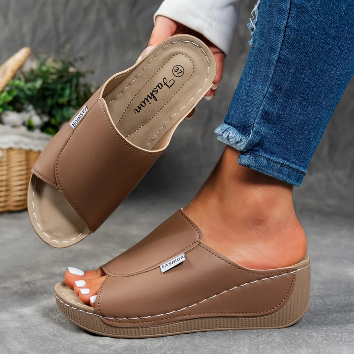 Comfortable Leather Slippers with Thick Sole and Arch Support