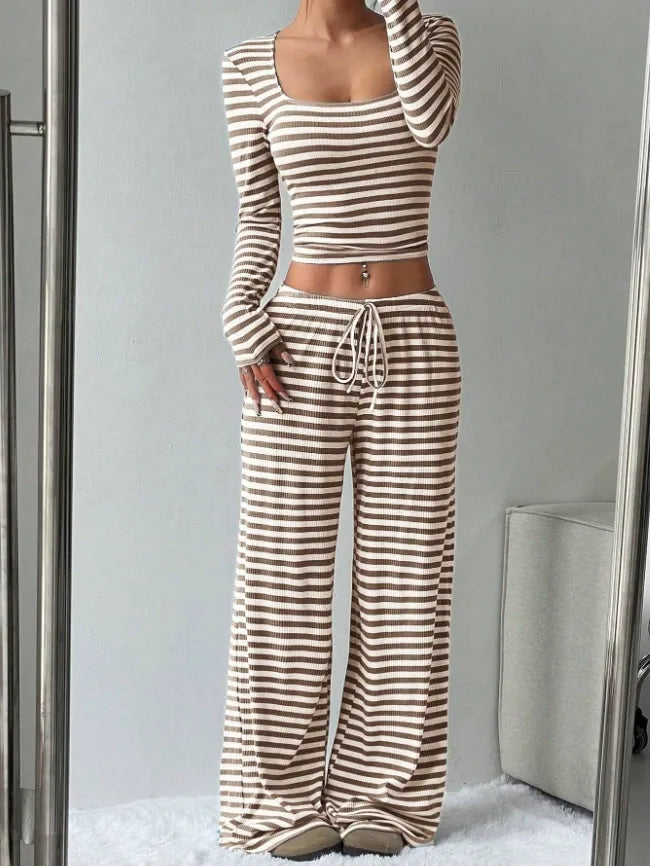 Casual Slim Striped Two-Piece Pants Set