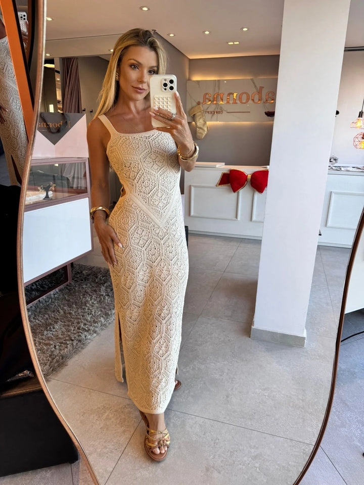 LunaWave Hollow-Out Slip Maxi Dress