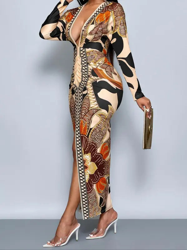 Salina Bodycon Deep V Neck Dress