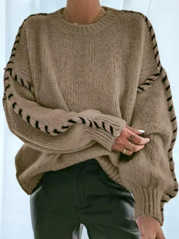 Contrast Binding Drop Shoulder Sweater