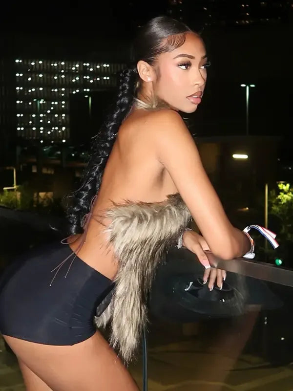 Fur Faux Backless Halter Top