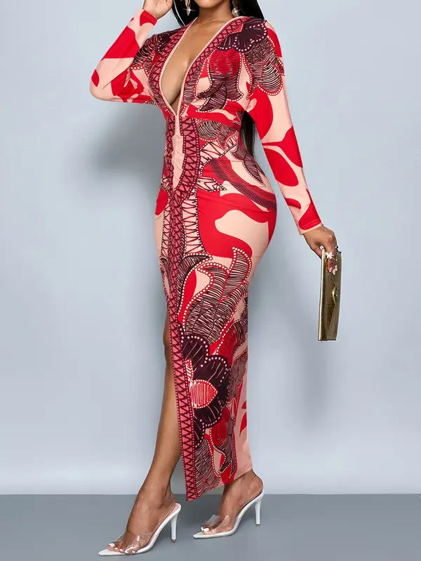 Salina Bodycon Deep V Neck Dress