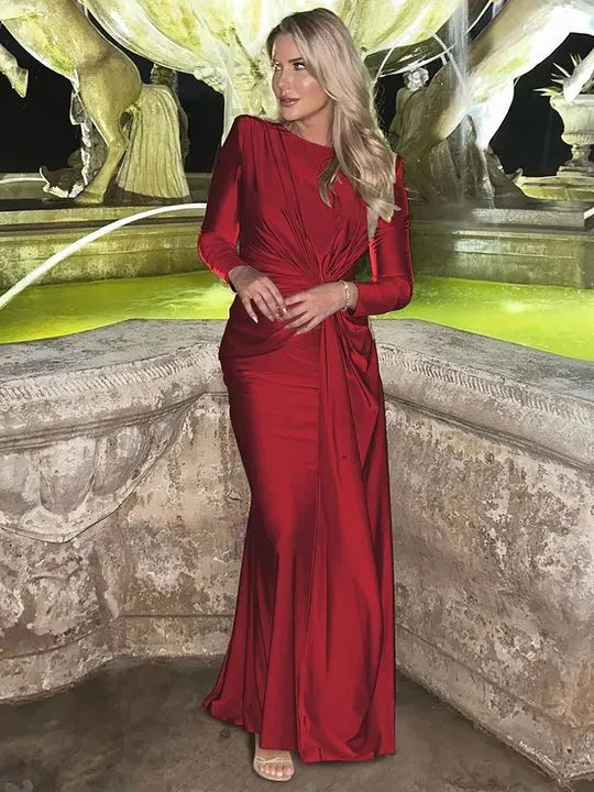 The “Valentina” Ruched Maxi Dress — Crimson Elegance Edition