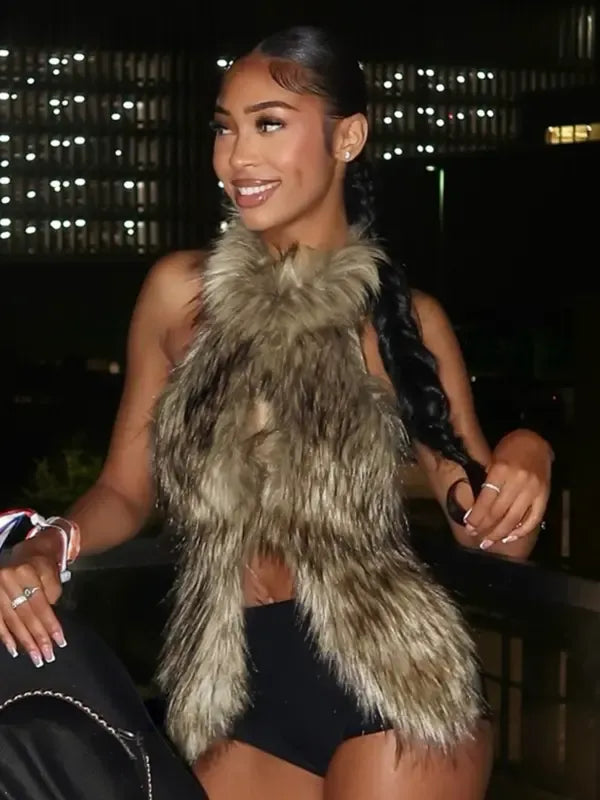 Fur Faux Backless Halter Top