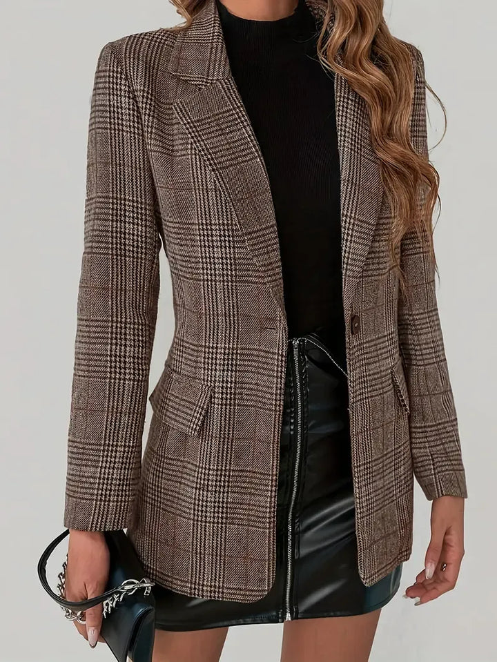 Aurella Vintage Plaid Button Blouse