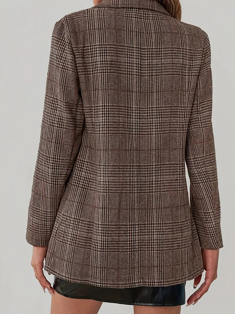 Aurella Vintage Plaid Button Blouse