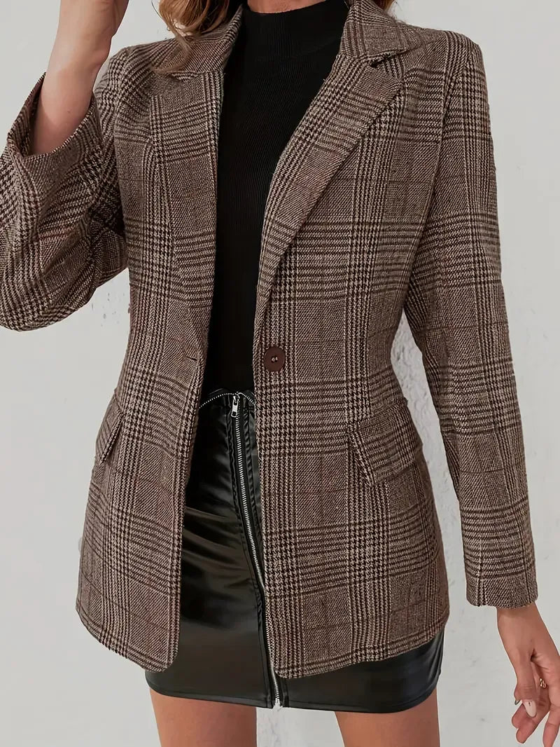 Aurella Vintage Plaid Button Blouse