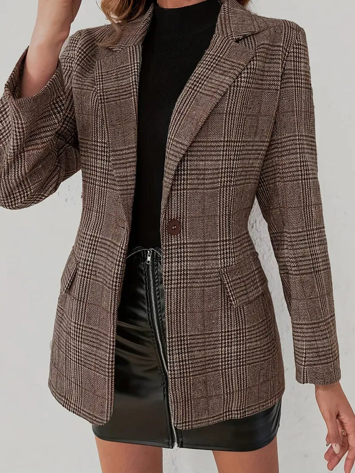 Aurella Vintage Plaid Button Blouse