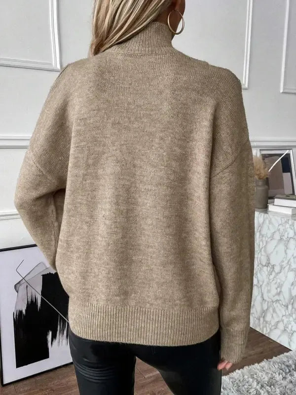 Plain Cut Out High Neck Sweater