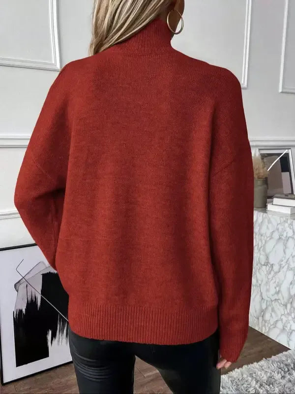 Plain Cut Out High Neck Sweater