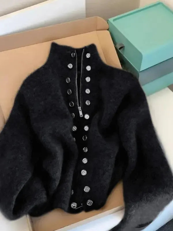 Elegant Knitted High Nick Cardigan