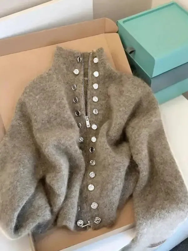 Elegant Knitted High Nick Cardigan