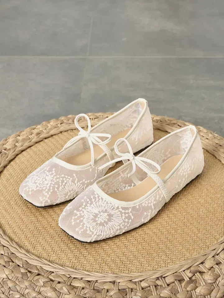 Mesh Ballet Flat Shoes Embroidery
