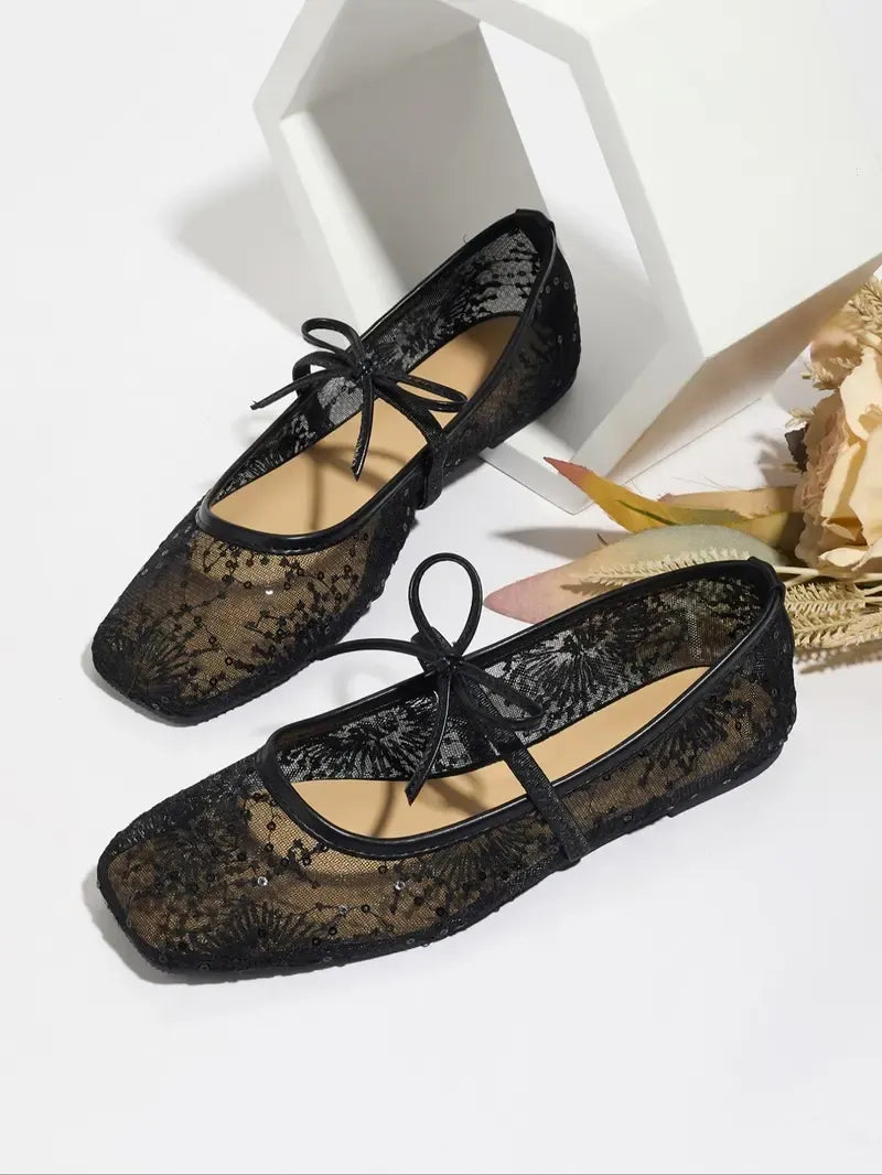 Mesh Ballet Flat Shoes Embroidery