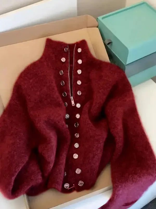 Elegant Knitted High Nick Cardigan