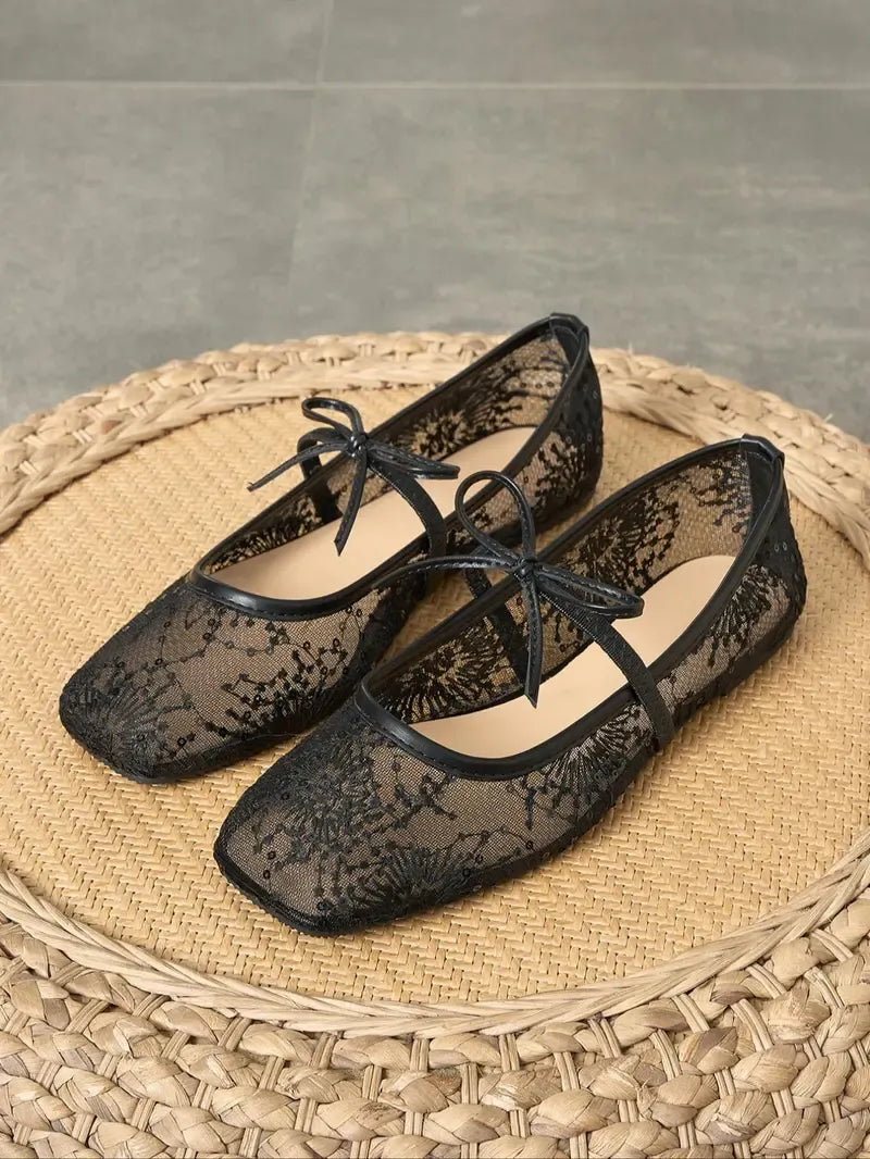 Mesh Ballet Flat Shoes Embroidery