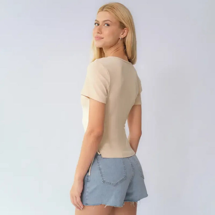 Leisure Layered High Waist Raw Hemline Denim Skorts