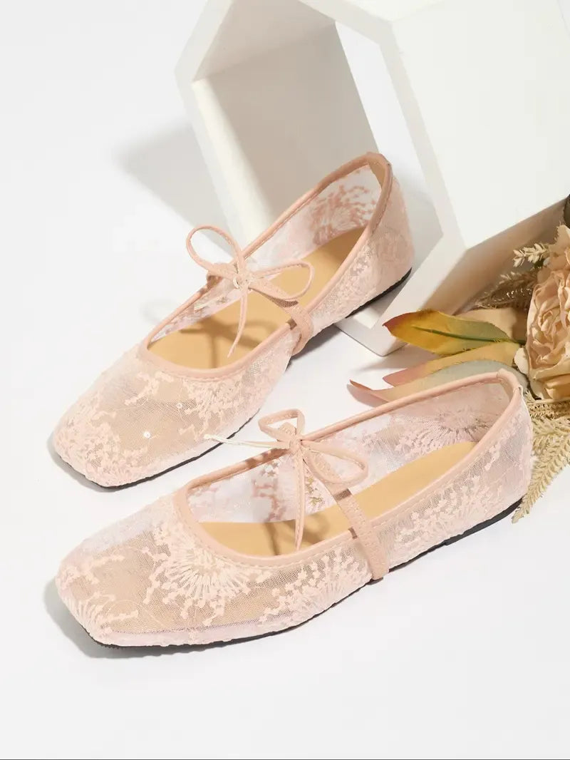 Mesh Ballet Flat Shoes Embroidery