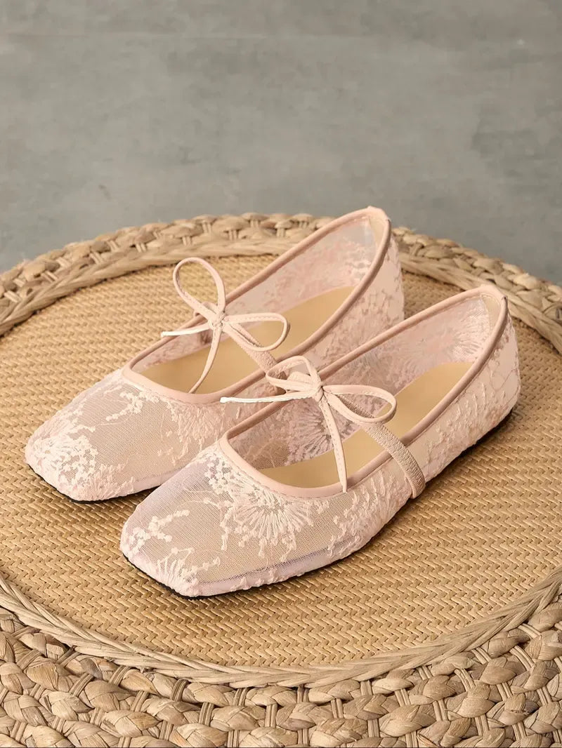 Mesh Ballet Flat Shoes Embroidery