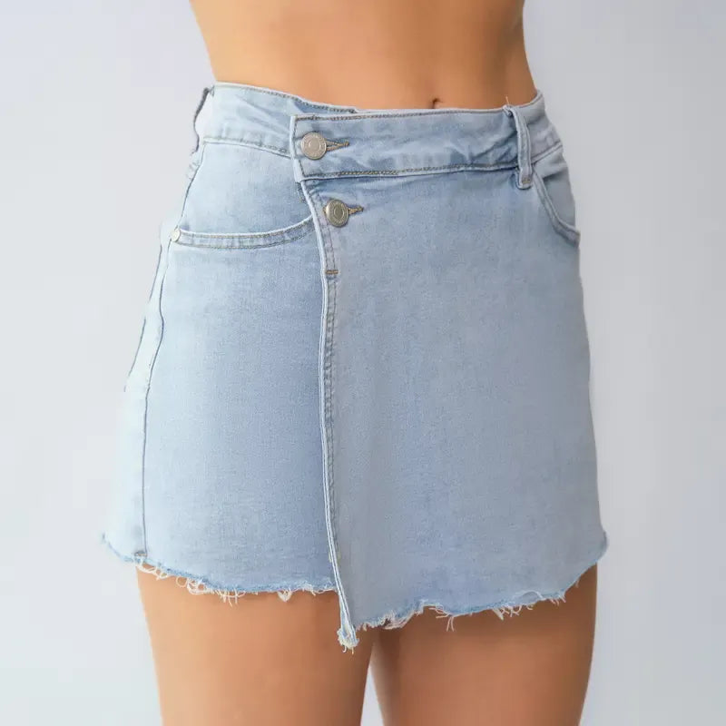 Leisure Layered High Waist Raw Hemline Denim Skorts
