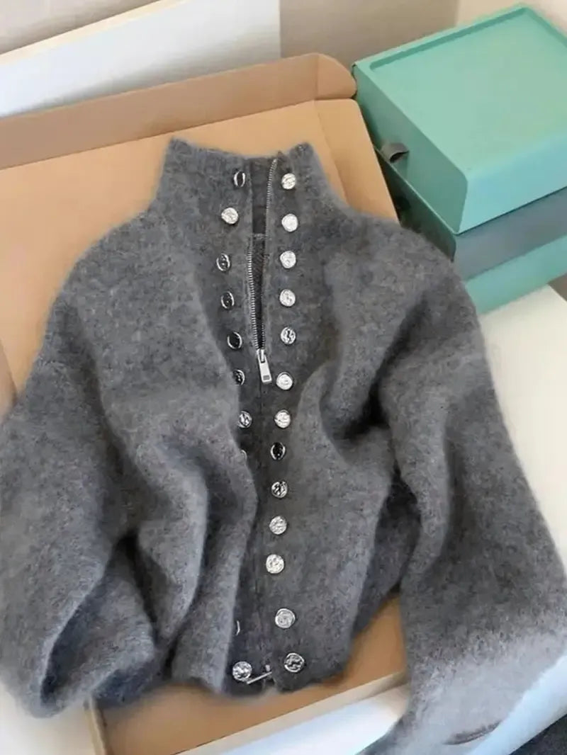 Elegant Knitted High Nick Cardigan