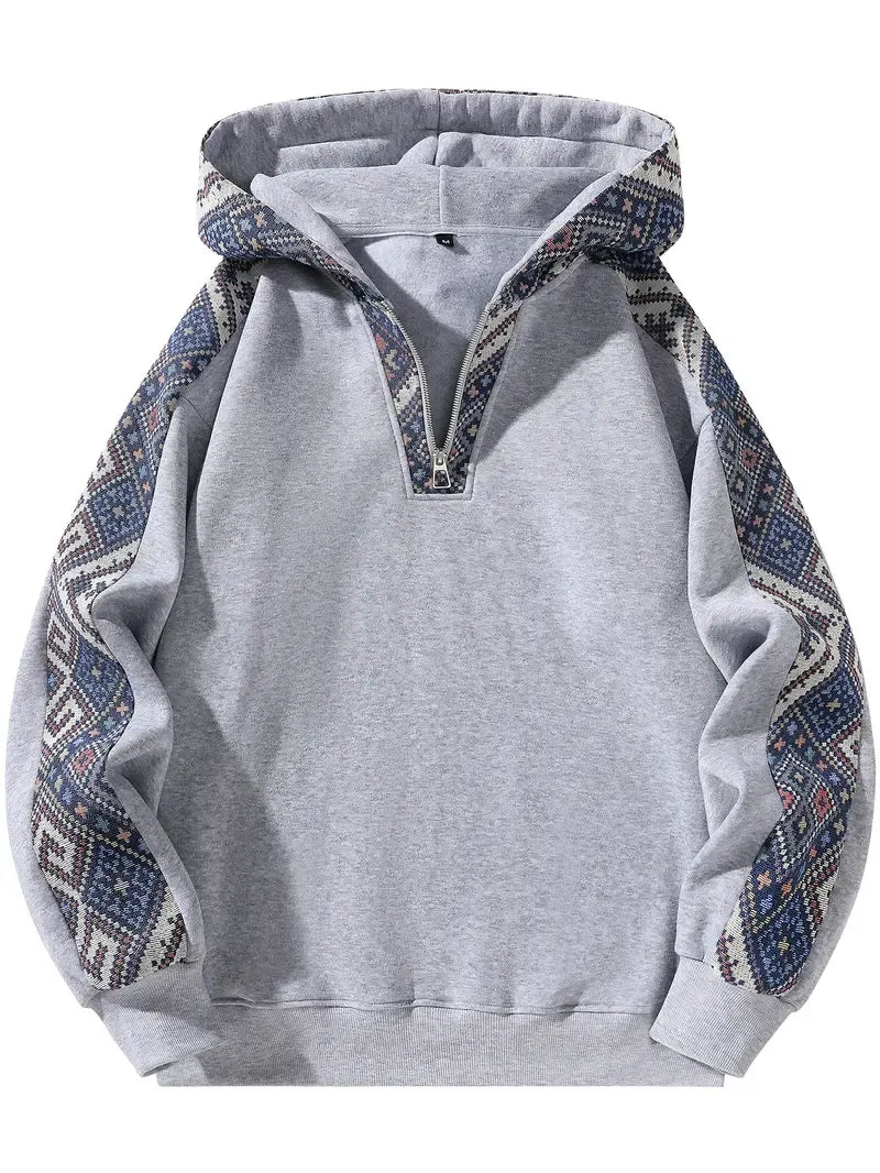 Ethnic Patchwork Half Zip Hoodie