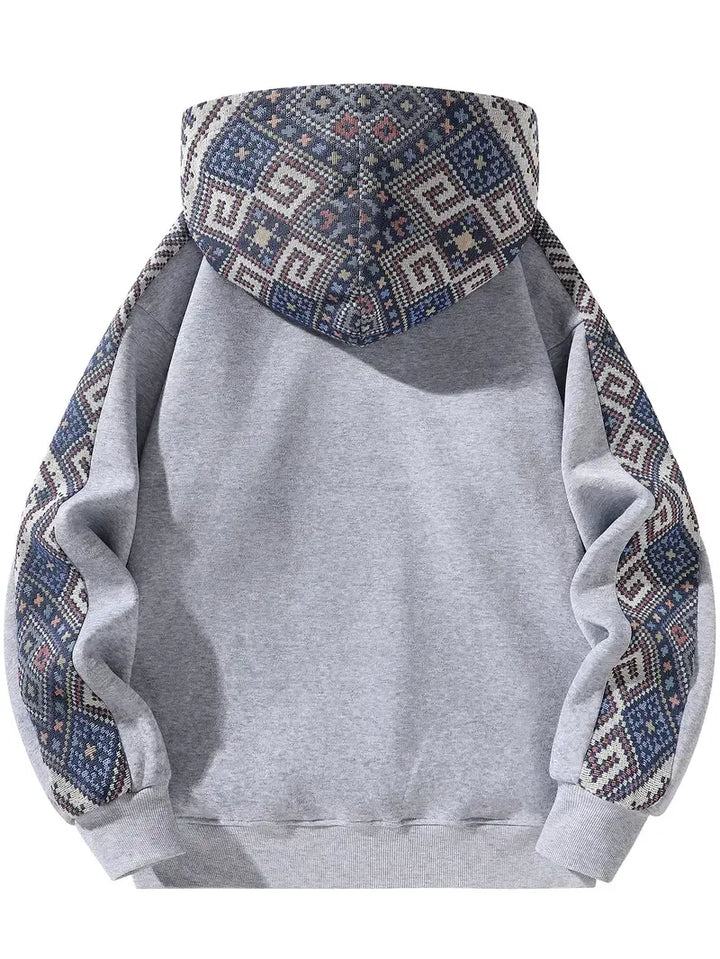Ethnic Patchwork Half Zip Hoodie