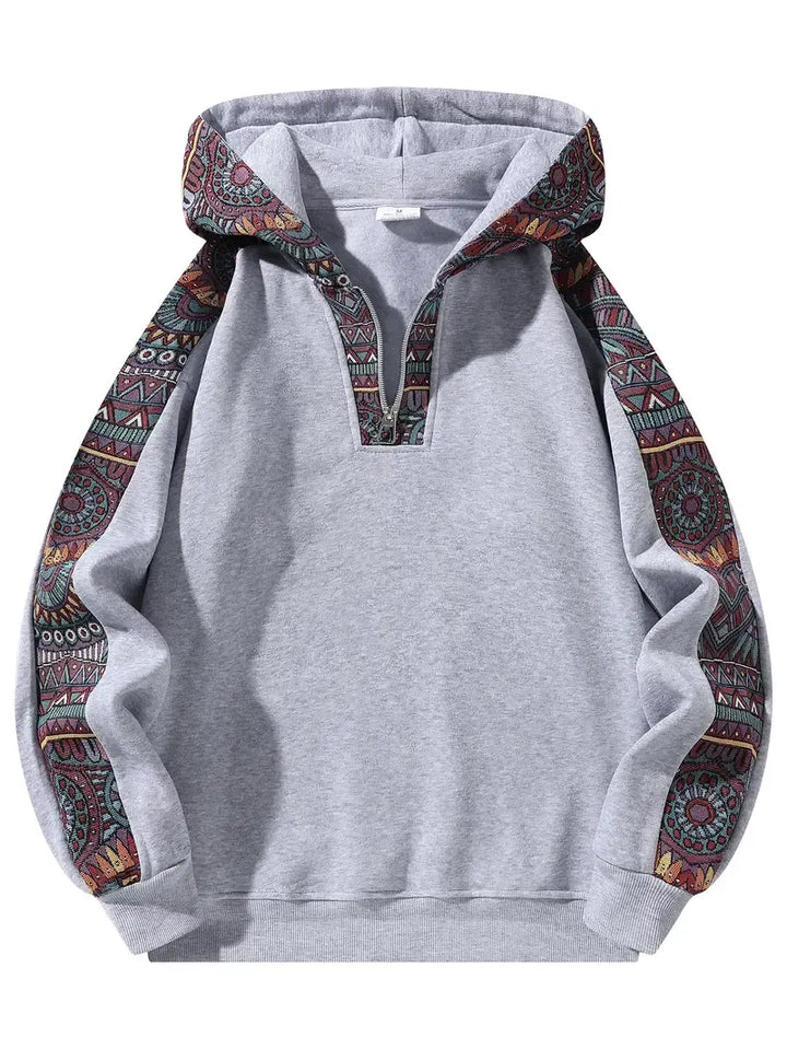 Ethnic Patchwork Half Zip Hoodie