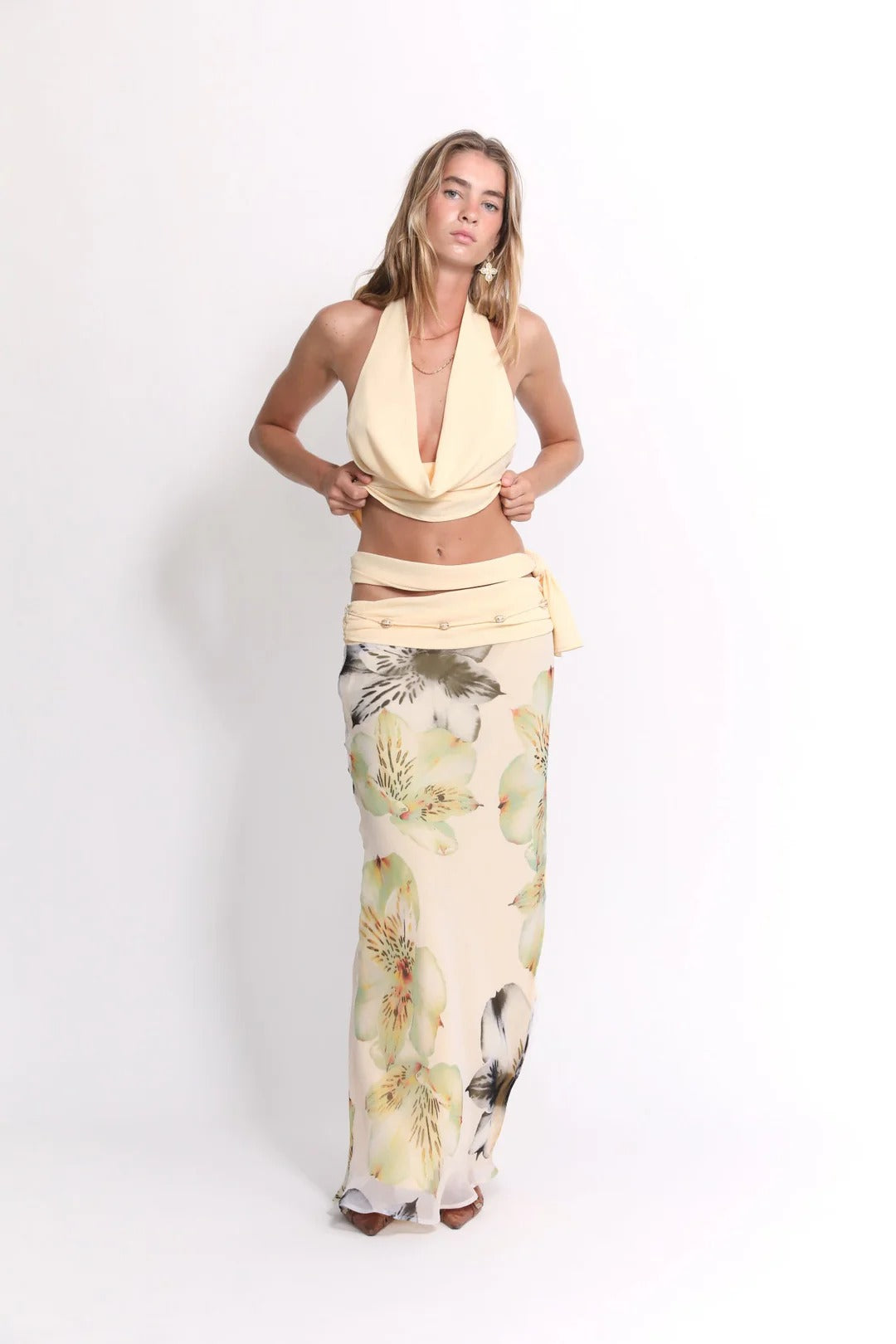 Midnight Muse Halter & High-Slit Skirt Set