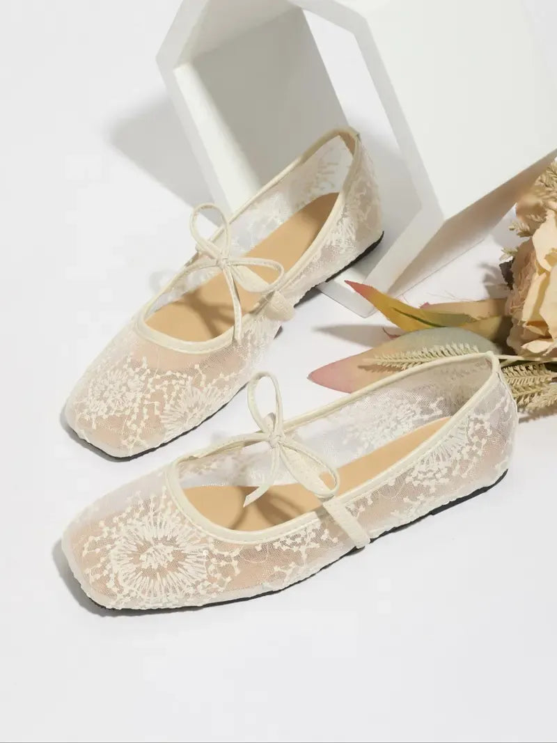 Mesh Ballet Flat Shoes Embroidery