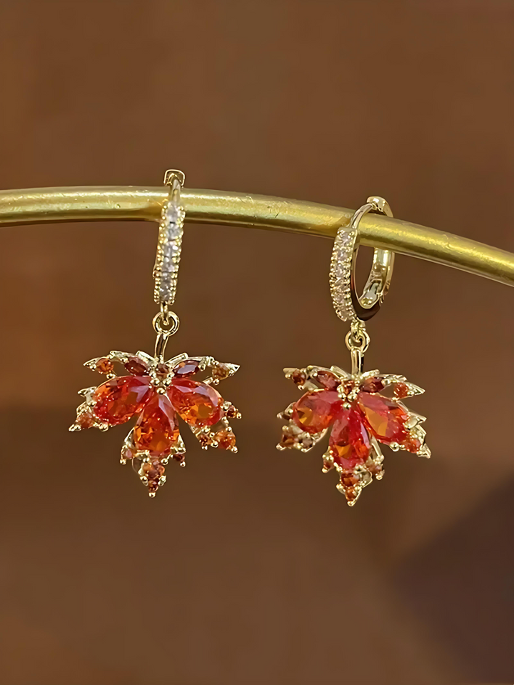 Maple Leaf Gemstone Dangle Earrings