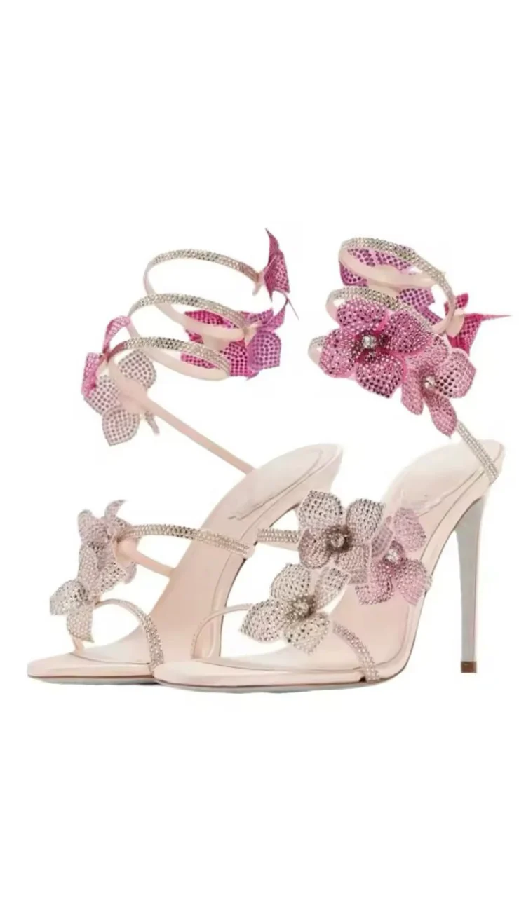 Rhinestone flower high heels