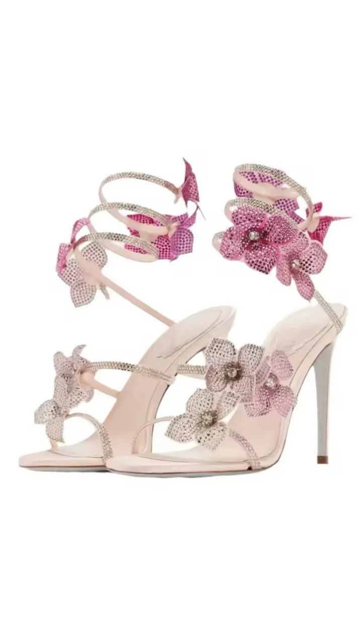 Rhinestone flower high heels