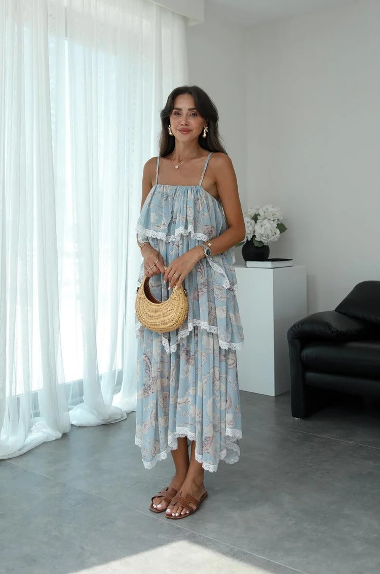 Boho Ruffle Patchwork Maxi Dress
