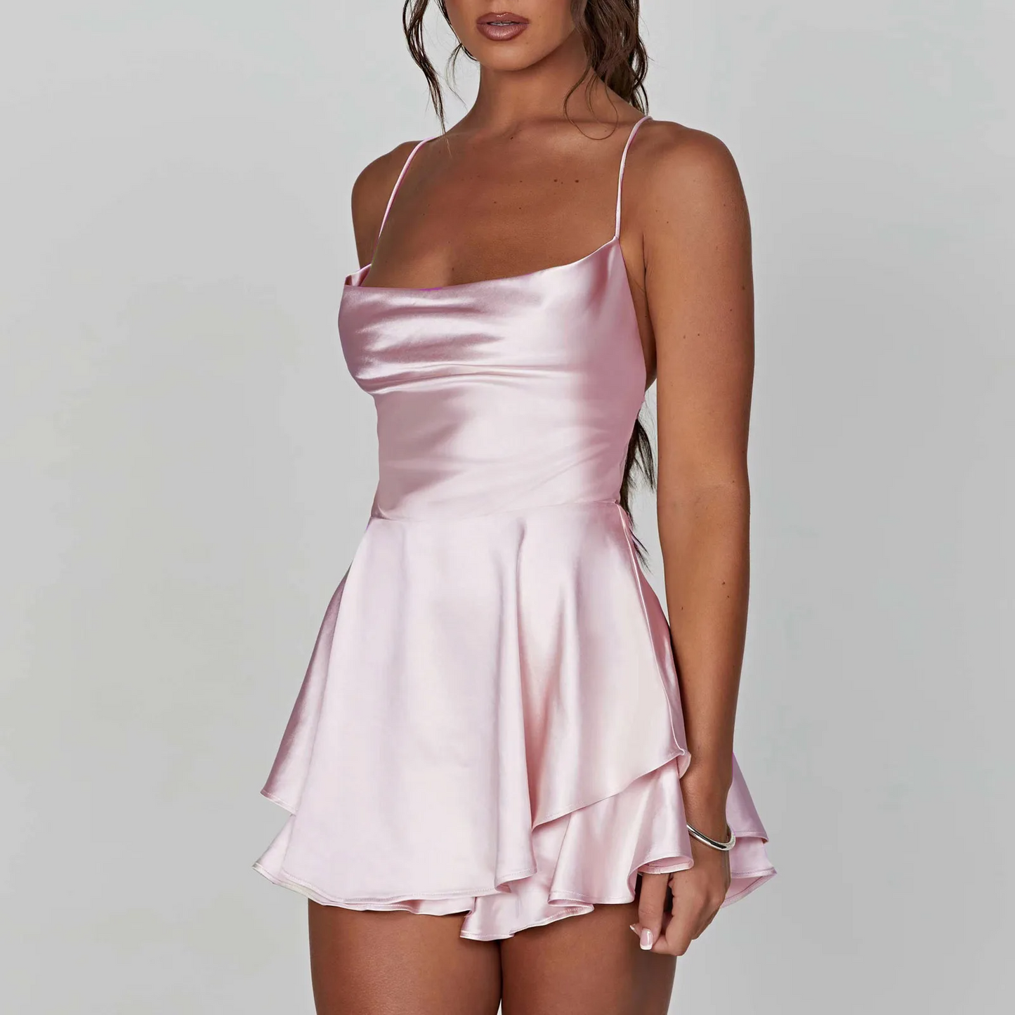 Elegant Satin Cami Backless Romper