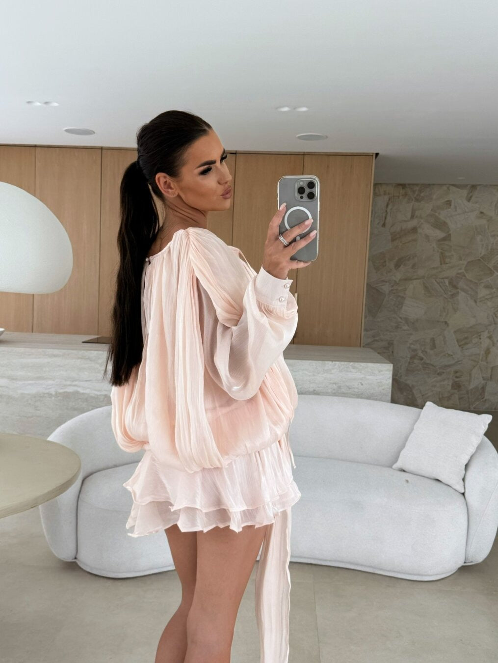 Luna Pleated Lantern Sleeve Mini Dress