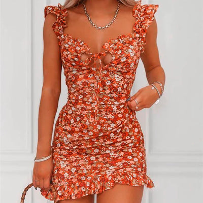 Floral Ruffle Strap Dress